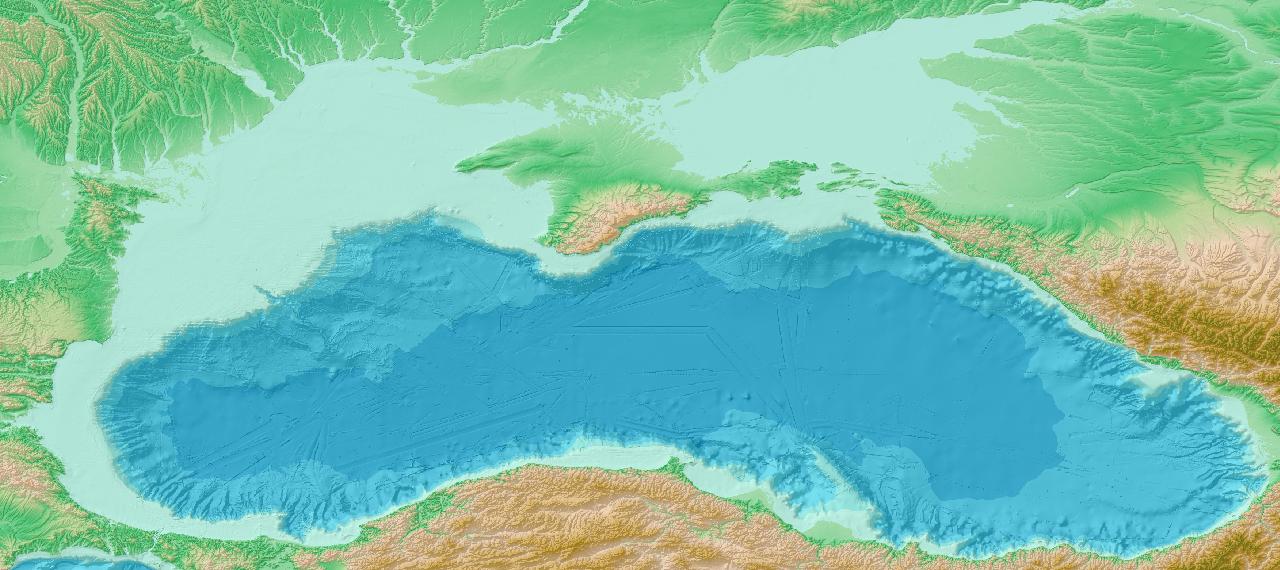 Bathymetric map of the Black Sea showing the basin and surrounding terrain
